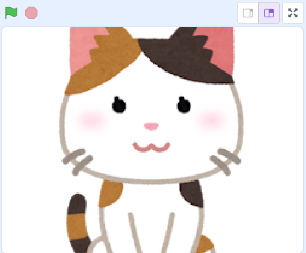 scratchで表示した、猫のラスター画像を拡大したもの。線がガビガビになっている。